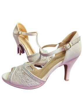 Dream Pairs Amore2 Heels Womens 7.5 Ivory Lace Peep Toe Wedding NEW
